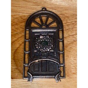 Our New Home 1999 Christmas Door Pewter Tree Ornament With Wreath & Ribbon